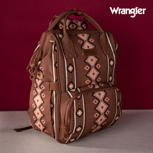 2024 New Wrangler Aztec Southwestern Pattern Dual Sided Print Multi-function Backpack-Camel
