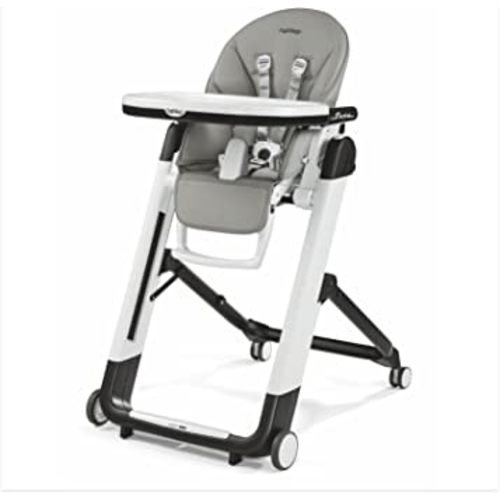 Peg Perego Siesta, Grow With Baby Folding High Chair & Recliner, Height Adjustable, Quick Clean & Easy Push Wheels For Babies & Toddlers, Made in Italy, Ice (Grey)
