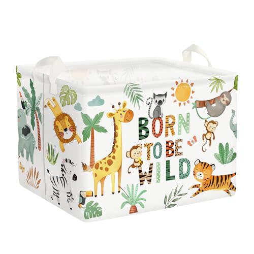 Clastyle 36L Boho Tropical Animal Tree Elephant Kid Storage Basket Rectangle Giraffe Lion Tiger Clothes Toy Nursery Bin Book Shelf Basket