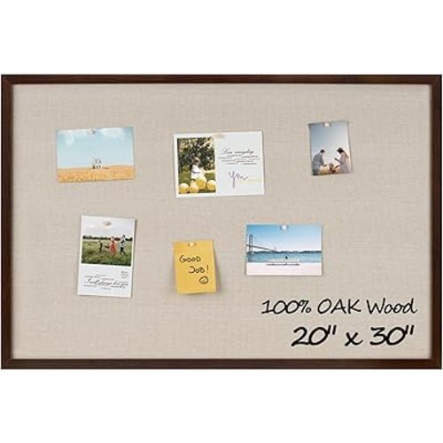 Fun Memories Cork Board Bulletin Board for Office, 20" x 30" Oak Wooden Framed Corkboard, Wall Mounted Notice Pin Board for School Home & Office, Dark Walnut