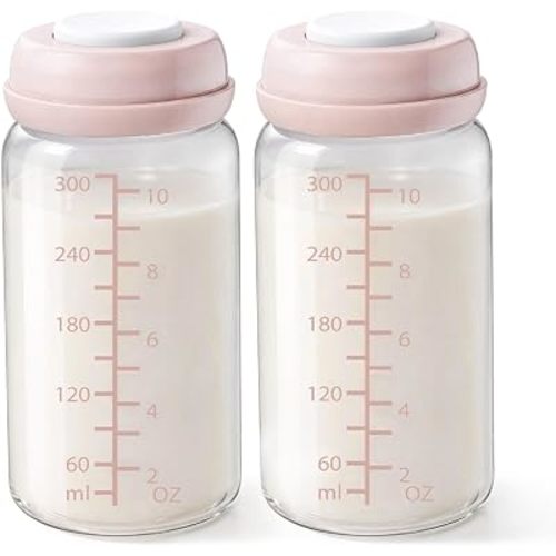 2PCS Breastmilk Storage Bottle for Momcozy 22oz Breast Milk Cooler, Wide Neck Breastmilk Collection Compatible with Spectra S1/S2/9 Plus/SG/Motif Luna, Certain Philips Avent Nipples, 10oz/300ml, Pink