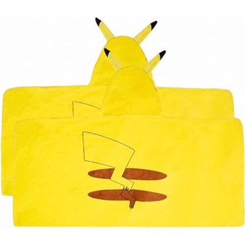 Franco Pokemon Pikachu Bath and Beach Soft Cotton Terry Hooded Towel Wrap,24" x 50" Kids,(Pack of 2)