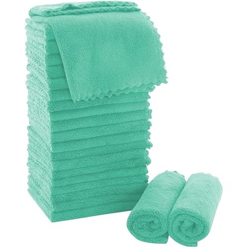 MOONQUEEN Ultra Soft Premium Washcloths Set - 12 x 12 inches - 24 Pack - Quick Drying - Highly Absorbent Coral Velvet Bathroom Wash Clothes - Use as Bath, Spa, Facial, Fingertip Towel (Aqua Green)