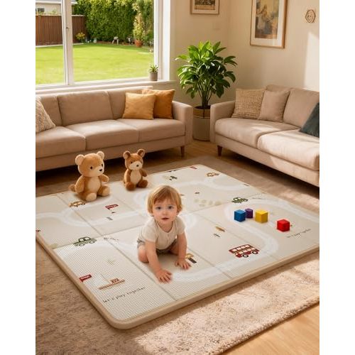 Baby Play Mat, 71 x 79 Inch Floor Mat with XPE Foam,Foldable & Reversible Baby Floor Play Mat, Perfect Baby Foam Playmat for Baby Playpen, Waterproof PlayMats for Babies, Infants,Indoor& Outdoor