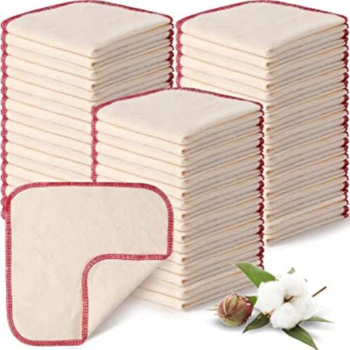 meekoo 45 Pcs Unbleached Flannel Cloth Baby Wipes Reusable Baby Diapers Wipes 8 x 8 Inch Soft and Sturdy Washable Natural Cloth Tissues Outer Stitching(Red)