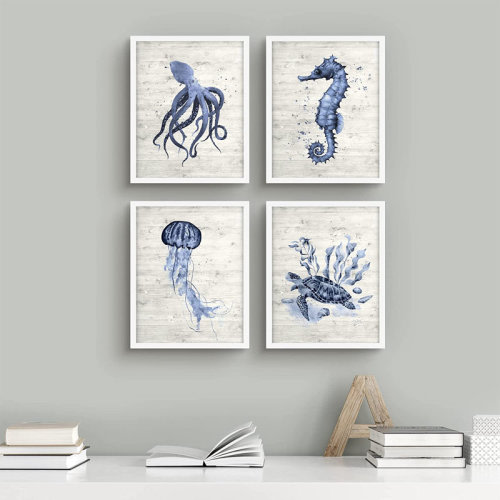 SIGNLEADER Wall Art Collage Gallery Print Frame Set Pastel Watercolor Ocean Sea Creature Nature Wilderness Illustrations Modern Art Rustic Relax/Calm | Wayfair