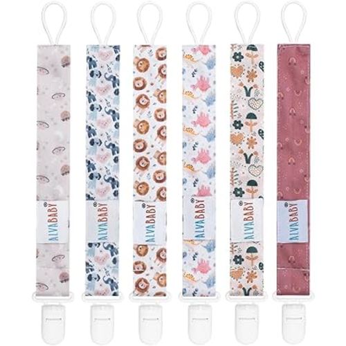 ALVABABY Baby Pacifier Clips Paci Universal Holder Leash Pacifier Clip Binky Holder for Teether Soothie 6 Pack 6DP01A