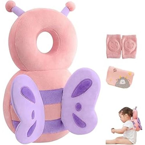 Baby Head Protector Backpack, Toddler Baby Head Protection Backpack, Soft, Comfortable and Baby Head Protection Backpack Wear Safety Pad - Pink Butterfly