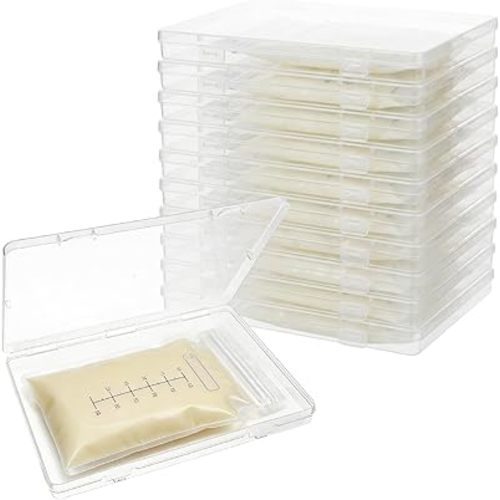 10-Pack Clear Flat Breast Milk Freezer Storage Organizer - 7.4"x5.1" Reusable Flattening Tray, Large Capacity Space-Saving Breast Milk Freezer Storage Kit for Organization Freezer Bag