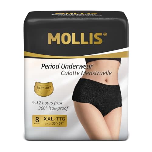 MOLLIS Disposable Period Underwear for Women, Postpartum Panties, Maternity Knickers Heavy Flow Leak Proof, Black, XXLarge, 8 Count