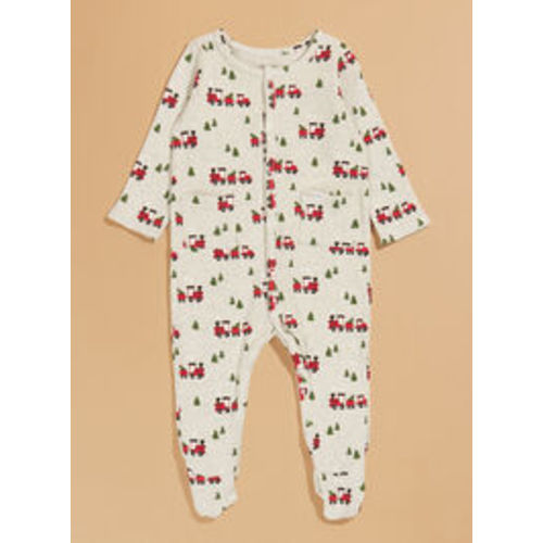 Christmas Express Waffle Knit Footie by MudPie in Grey | Tullabee