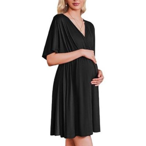 Ekouaer 3 in 1 Labor and Delivery Gown for Hospital Short Sleeve Maternity Nursing Dress Nightgown Postpartum Sleepwear Black XL