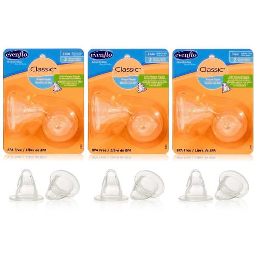 Evenflo 6 Pack Classic Winged Nipple, Medium Flow 3-6 Months
