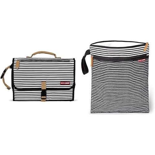 Skip Hop Portable Baby Changing Pad Pronto Black & White Stripe and Wet Dry Bag Grab & Go Black & White Stripe