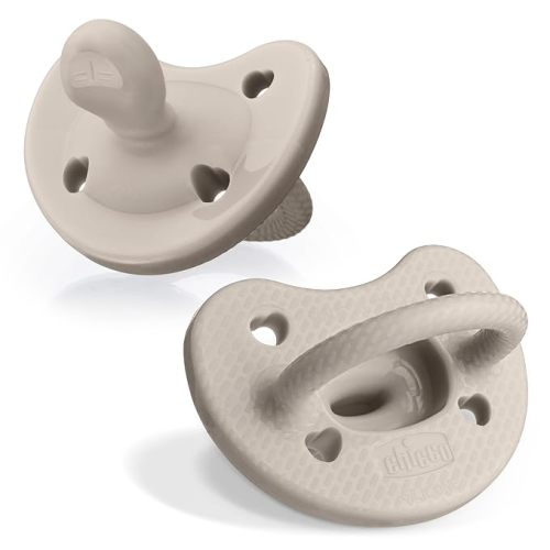 Chicco PhysioForma Luxe Silicone One Piece Pacifier for Babies Aged 6-16m | Fashion Textured Shield | BPA & Latex Free | Reusable Sterilizing Case | Grey, 2pk
