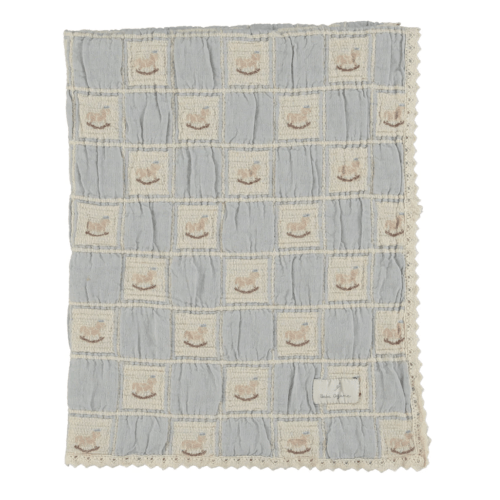 Blue Rocking Horse Patchwork Blanket – Soft Baby Blanket