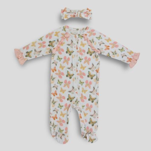 Milkberry Soft Rayon of Bamboo Footed Coverall 3 Peice Full Body Sleepwear for Infants Baby Girls Floral Blue Size 6-9 Months