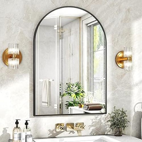 20"x30" Black Arched Bathroom Mirror - Wall Mirror for Bathroom, Metal Frame Vanity Mirror, Dresser Mirror, Arch Decorative Mirrors for Living Room, Bedroom, Entryway, Mantle