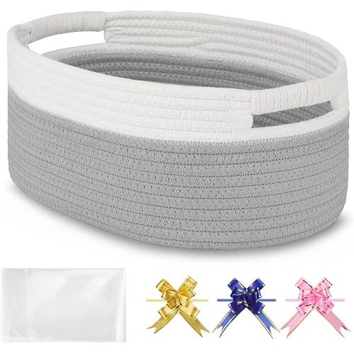 Small Woven Gift Basket with Bag & Ribbons, Cool Gray