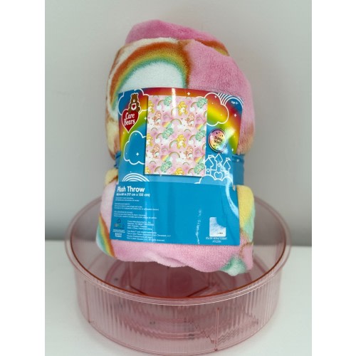 New Care Bears Plush Throw Blanket 46x60" Super Soft Pink with Rainbow Kids Gift