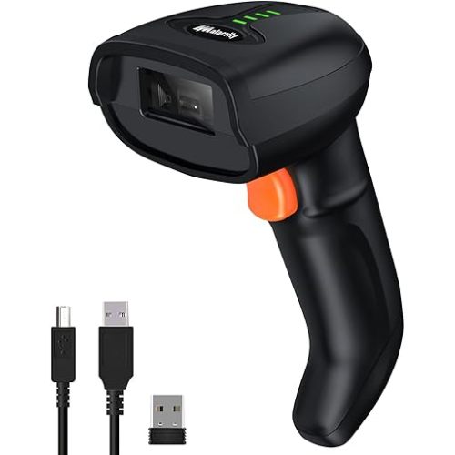 Alacrity Bluetooth Wireless Barcode Scanner 328 Feet Transmission Distance USB Cordless 1D CCD Automatic Barcode Reader Handhold Bar Code Scanner with USB Receiver for Store, Supermarket, Warehouse