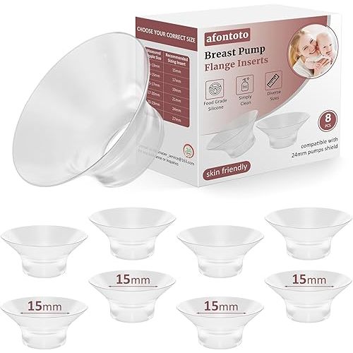 15mm Flange Inserts Compatible with Momcozy M5/M9/S12 Pro/V1 Pro Wearable Breast Pump, Softer Silicone Flange Insert Kit for 24mm Shield of Most Pumps, Same as Original Mom Cozy Replacement Pump Parts