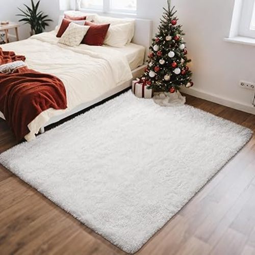 Ophanie White Rugs for Bedroom Fluffy, 4x6 Nursery Soft Fuzzy Shag Plush Shaggy Bedside Area Rug, Living Room Carpet for Girls Kids Baby Teen Dorm Home Decor Aesthetic