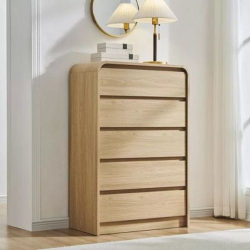 5 Drawers Dresser for Bedroom, Modern 45in Tall Dressers & Chests of Drawers, Natural