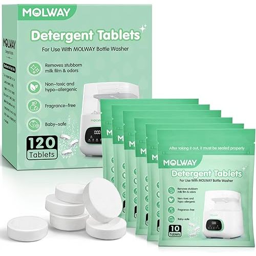 120 PCS Detergent Tablets, Detergent Washing Tablets for MOLWAY, Momcozy, GROWNSY, Baby Brezza Bottle Washer, Remove Milk Residue & Odor, for All Baby Bottle Washers