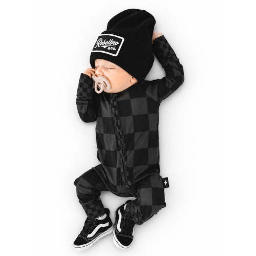 Bamboo Zippy Sleeper in Charcoal + Black Checkered