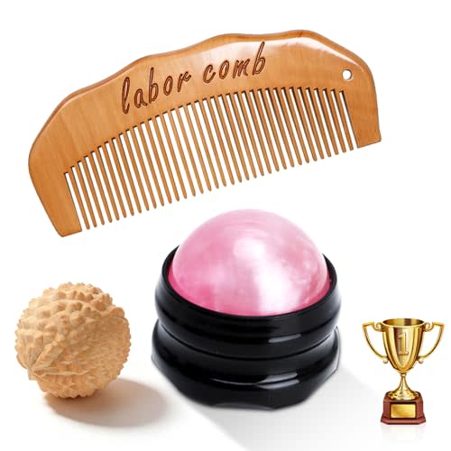 Wooden Labor Comb Birth Comb Massage Ball Acupressure Ball Massage Roller Ball Kit for Women Labor and Delivery Essentials,Designed for Expectant Moms,Labor Pain Relief, Midwife Essential