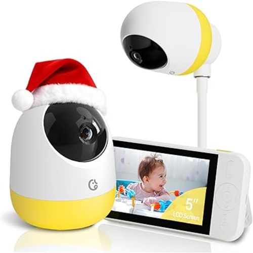 Ellie Pro Baby Monitor with Camera and Audio,5'' IPS 2K UHD Resolution,6000mAh Battery, Remote Pan-Tilt-5X Zoom, 2-Way Talk,No WiFi, Night Vision, Virtual Fence 24hr Play Back and 1000ft Range