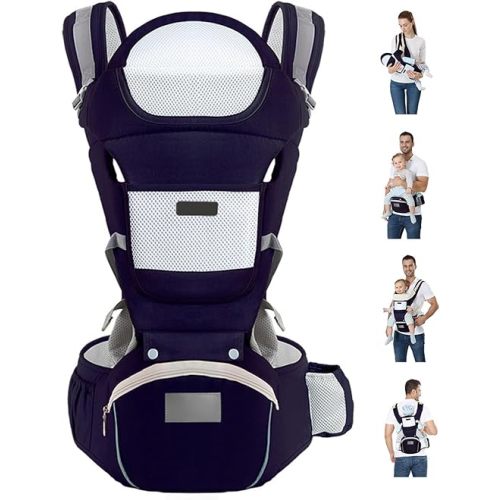 Baby Carrier with Hip Seat, Ergonomic M Position, Newborn to Toddler, Head Support and Breathable Mesh,Adjustable Removable 6- in-1 Baby Baby Sling Carrier (7-45 lbs) (DarkBlue)