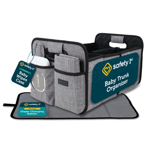 Amazon.com: Safety 1st Baby Trunk Organizer & Diaper Changing Station, Gray | Baby car trunk organizer with diaper changing station and storage compartments for diapers, wipes, clothes and essentials
