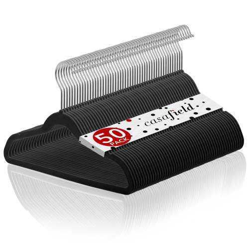 Casafield 50 Velvet Kid's Hangers for Children's Clothes, 14" - Black