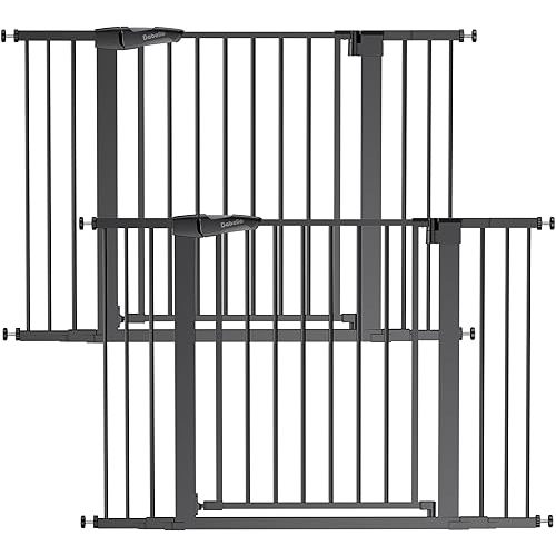 Babelio Baby Gate for Doorways and Stairs, 29-48" Auto Close Dog Gate PressGuard P7, Easy-Install Pressure Mounted Satey Door, No Drilling Safety Gate for Child and Pets, 2 Pack, Black