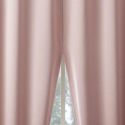 2pc 52"x84" Sun Zero Blackout Aria Magnetic Closure Back Tab Curtain Panel Pair Blush: Energy Efficient, Noise Reduction