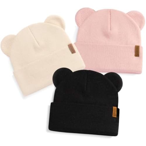 DANMY Baby Beanie Warm Winter Hat with Bear Ear for Infant Toddler Boys Girls Child Soft Knitted Skull Cap