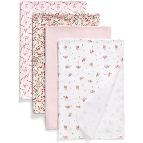Delta Children 100% Cotton Flannel Baby Receiving Blankets for Girls and Boys – 30x30 Inches (Pack of 4), Pink Floral
