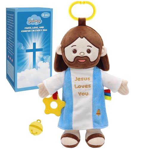 Yelakey 11.8" Baby Jesus Plush Toy with Multi-Sensory Accessories Jesus Plushie Religious Baptism Gift for Baby Shower Easter Decoration