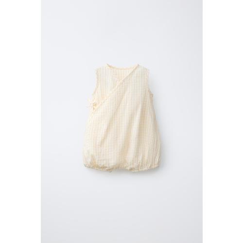 PLAID LINEN BLEND ROMPER - Yellow | ZARA United States
