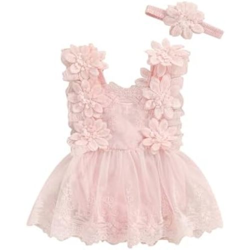 Newborn Infant Baby Girl Onesie Romper Lace Ruffle Tulle Flower Sleeveless Bodysuit Birthday Outfit Toddler Jumpsuit