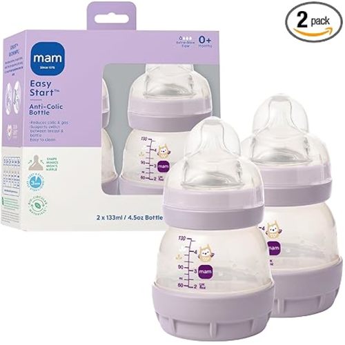 MAM 4.5oz Easy Start Anti-Colic+ Vented Baby Bottle, 0+ Months, 2 Pk, Girl