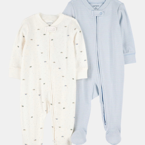 Baby Boy 2-Pack 2-Way Zip Cotton Sleep & Play Pajamas - Blue/White | Carter's