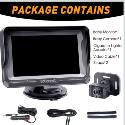 DoHonest Baby Car Camera HD 1080P - Rear-Facing Car Baby Monitor with Night Vision, Adjustable View Angle, Easy Setup, Anti-Glare Display, Safety for Kids & Infants