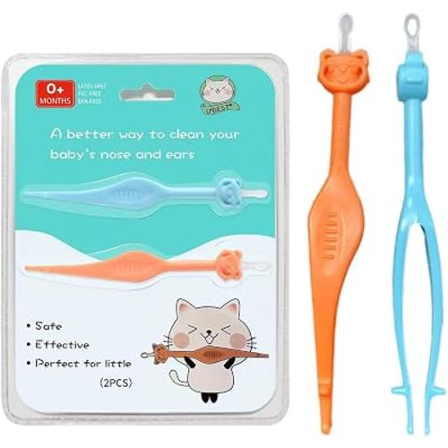 Two Pack 3 in 1 Baby Nose and Ear Gadget, Safe Baby Nose and Ear Cleaner, Nose Cleaning Tweezers for Infants and Toddlers