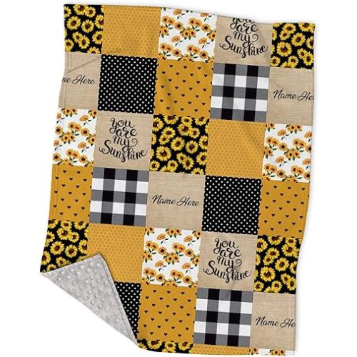 You are My Sunshine, Personalized Sunflower Baby Blankets for Girls Boys, Custom Soft Minky Blankets with Name - Soft Plush Toddler Baby Newborn Blanket, Birthday Gift for Infant