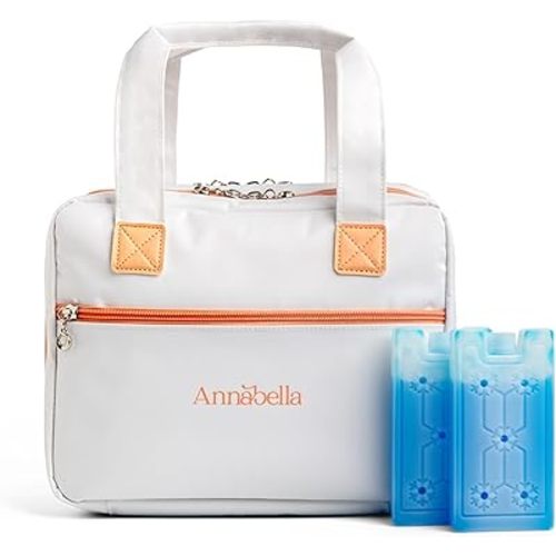Annabella Breast Double Pump Bag with Included Ice Packs, Portable Breast Pump Bag with Cooler, Insulated Breast Pump Bag and Cooler, Breast Pump Cooler Bag with Handle, Travel Pumping Bag with Cooler