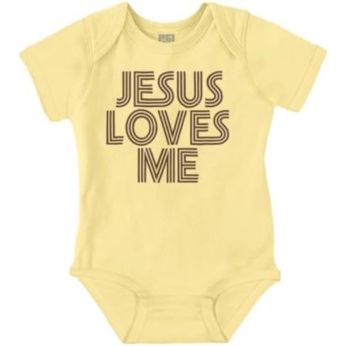 Brisco Brands Jesus Loves Me Retro Christian Baby Romper Boys or Girls