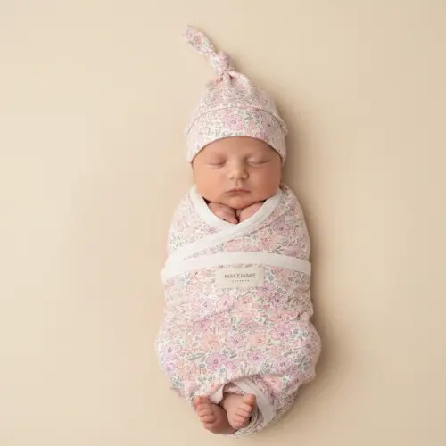Organic Swaddle Blanket & Hat Set - Peony